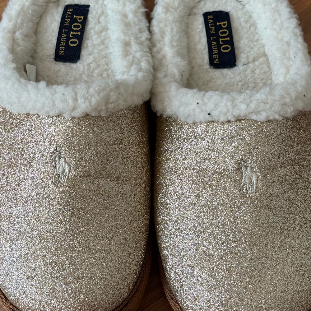 Polo Ralph Lauren Glittery Gold Slippers - Picture 2 of 4